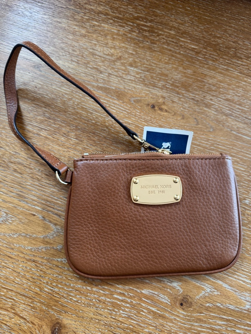 Michael Kors Cognac Pebbled Leather Wristlet - New with Tags - Picture 1 of 5